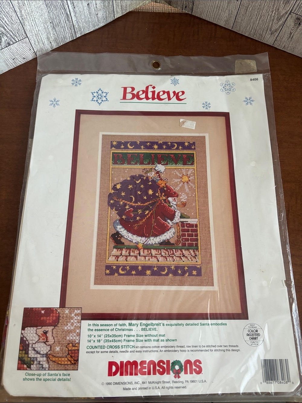 Dimensions "Believe" Santa Cross Stitch kit Wall Art - Red & Purple seal package